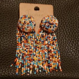 Southwestern Button Beaded Fringe Tassel Earrings